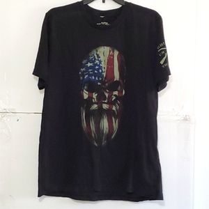 A Grunt Style Men's Shirt American Flag Bearded Skeleton Biker Gun Defense XL